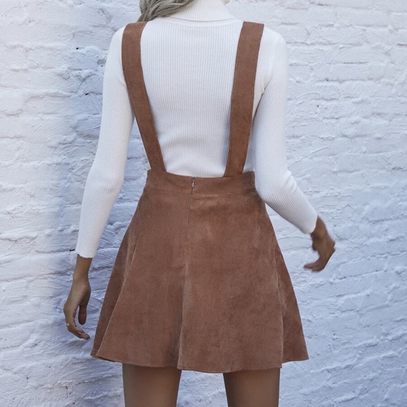 Boho Mocha Brown Corduroy Overall Mini Dress - Picture 3 of 7